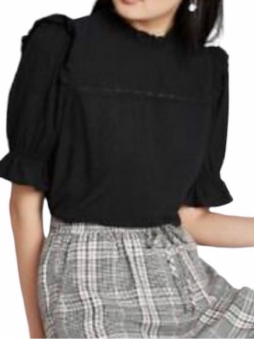 Wild Fable Black High Neck Boxy Shirt Ruffle New with Tags Rayon Short Sleeve